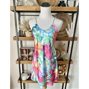 Vintage Val Mode Size Small Silky Satin Tropical Floral Slip Lingerie